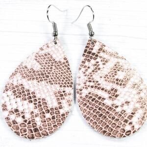 White Frost & Rose Gold Metallic Snake Leather Earrings